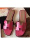 Hermes Oran Sandals In Rose Red Lizard Leather