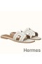 Hermes Oran Sandals In White Leather With Stitched Detail