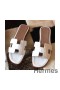 Hermes Oran Sandals In White Shiny Niloticus Crocodile