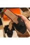 Hermes Oran Slide Sandals In Black Clemence Leather