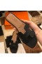 Hermes Oran Slide Sandals In Black Clemence Leather