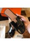 Hermes Oran Slide Sandals In Black Shiny Niloticus Crocodile Skin