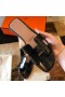 Hermes Oran Slide Sandals In Black Shiny Niloticus Crocodile Skin