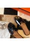 Hermes Oran Slide Sandals In Black Shiny Niloticus Crocodile Skin