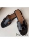 Hermes Oran Slide Sandals In Black Swift Calfskin