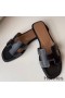Hermes Oran Slide Sandals In Black Swift Calfskin