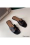 Hermes Oran Slide Sandals In Black Swift Calfskin