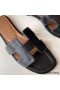Hermes Oran Slide Sandals In Black Swift Calfskin