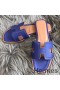 Hermes Oran Slide Sandals In Blue Epsom Perforated Calfskin