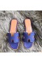 Hermes Oran Slide Sandals In Blue Epsom Perforated Calfskin