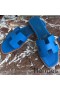 Hermes Oran Slide Sandals In Blue Hydra Epsom Calfskin