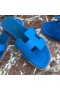 Hermes Oran Slide Sandals In Blue Hydra Epsom Calfskin