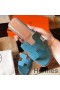Hermes Oran Slide Sandals In Blue Jean Clemence Leather