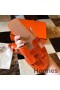 Hermes Oran Slide Sandals In Orange Shiny Niloticus Crocodile Skin