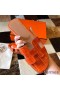 Hermes Oran Slide Sandals In Orange Shiny Niloticus Crocodile Skin