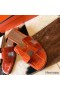 Hermes Oran Slide Sandals In Orange Shiny Niloticus Crocodile Skin