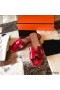 Hermes Oran Slide Sandals In Red Shiny Niloticus Crocodile Skin