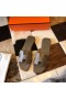 Hermes Oran Slide Sandals In Taupe Epsom Calfskin