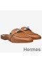 Hermes Oz Mules In Caramel Calfskin