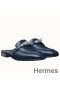 Hermes Oz Mules In Dark Blue Calfskin