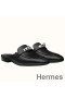 Hermes Oz Mules In Noir Calfskin