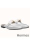 Hermes Oz Mules In Silver Metallic Calfskin