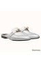 Hermes Oz Mules In Silver Metallic Calfskin