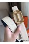 Hermes Pad Reversible Belt In Blue/White Epsom Leather