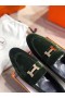 Hermes Paris Loafers In Dark Green Velvet