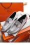 Hermes Paris Loafers In Silver Metallic Goatskin