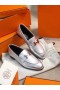 Hermes Paris Loafers In Silver Metallic Goatskin