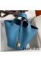Hermes Picotin Lock 18 Handmade Bag in Blue Jean Clemence Leather