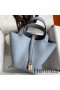 Hermes Picotin Lock 18 Handmade Bag in Blue Lin Clemence Leather