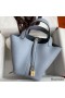 Hermes Picotin Lock 18 Handmade Bag in Blue Lin Clemence Leather
