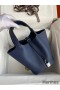Hermes Picotin Lock 18 Handmade Bag in Blue Saphir Clemence Leather
