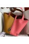 Hermes Picotin Lock 22 Bicolor Handmade Bag in Sesame and Rose Azalee Clemence Leather