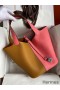 Hermes Picotin Lock 22 Bicolor Handmade Bag in Sesame and Rose Azalee Clemence Leather