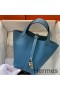 Hermes Picotin Lock 22 Handmade Bag in Blue Jean Clemence Leather