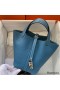 Hermes Picotin Lock 22 Handmade Bag in Blue Jean Clemence Leather
