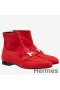 Hermes Red Suede Saint Honore Ankle Boots