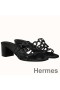 Hermes Tandem Sandals In Black Lambskin