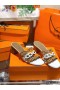 Hermes Tandem Sandals In Brown/White Lambskin