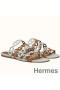 Hermes Thalassa Sandals In Brown/White Lambskin