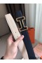 Hermes Tonight 38MM Reversible Belt In Navy/White Epsom Leather