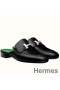 Hermes Trocadero Mules In Black Goatskin