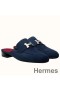 Hermes Trocadero Mules In Blue Suede