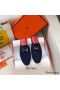 Hermes Trocadero Mules In Blue Suede