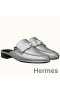 Hermes Trocadero Mules In Silver Nappa Leather
