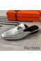 Hermes Trocadero Mules In Silver Nappa Leather