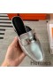 Hermes Trocadero Mules In Silver Nappa Leather